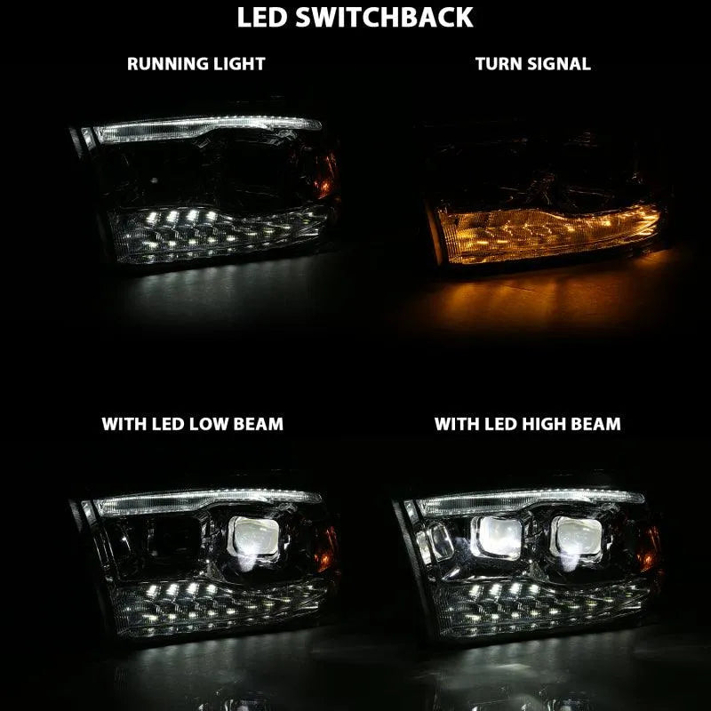 ANZO 2009-2018 Dodge Ram 1500 Led Projector Plank Style Switchback H.L Halo Chrome Amber (OE Style) - Corvette Realm