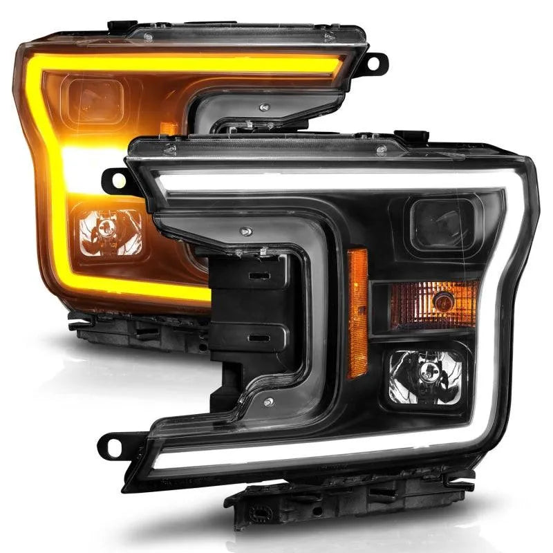 ANZO 2018-2020 Ford F-150 Projector Headlight w/ Plank Style Switchback Black Housing - Corvette Realm