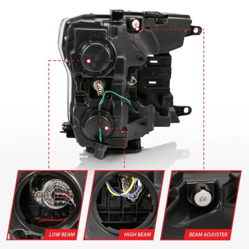 ANZO 2018-2019 Ford F-150 Projector Plank Style H.L. Black Amber (Without Switchback) - Corvette Realm