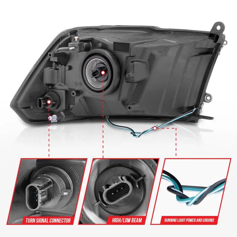 ANZO 2009-2018 Dodge Ram 1500/ 2500/ 3500 Crystal Headlights w/ Light Bar Chrome Housing - Corvette Realm