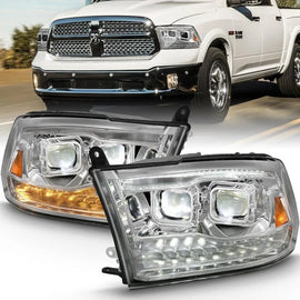 ANZO 2009-2018 Dodge Ram 1500 Led Projector Plank Style Switchback H.L Halo Chrome Amber (OE Style) - Corvette Realm