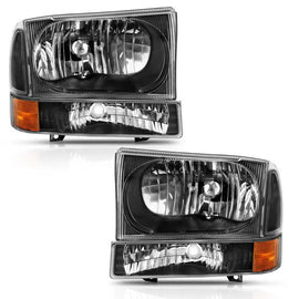 ANZO 2000-2004 Ford Excursion Crystal Headlight w/ Corner Light Black Amber (w/o Bulb) - Corvette Realm