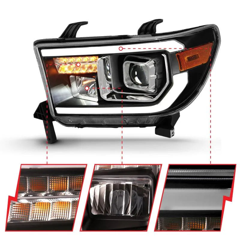 ANZO 2007-2014 Toyota Tundra Projector Light Bar H.L Black Amber(Led High Beam) (Halogen Version) - Corvette Realm