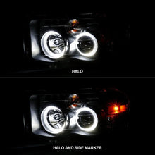 Load image into Gallery viewer, ANZO 2002-2005 Dodge Ram 1500 Projector Headlights w/ Halo Black Clear Amber - Corvette Realm