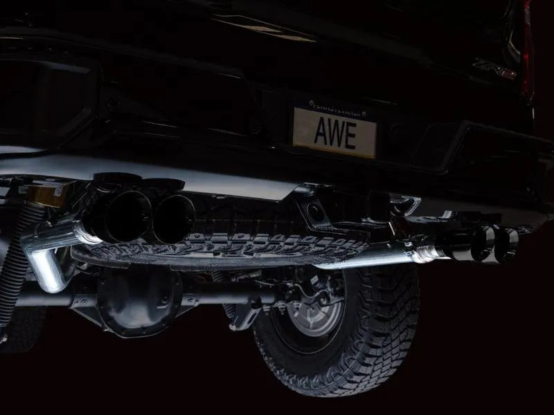 AWE Tuning 22-23 GMC Sierra 1500 AT4X 6.2L 0FG Catback Split Dual (Flat Bumper) - Diamond Black Tips - Corvette Realm