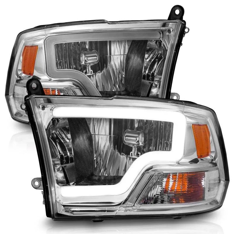 ANZO 2009-2018 Dodge Ram 1500/ 2500/ 3500 Crystal Headlights w/ Light Bar Chrome Housing - Corvette Realm