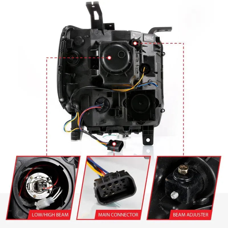 ANZO GMC SIERRA 1500 14-15 2500H/15-19 Projector Headlight Plank Style Black w/ Switchback (Halogen) - Corvette Realm