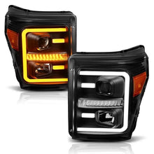 Load image into Gallery viewer, ANZO 2011-2016 Ford F250 Projector Headlights w/ Plank Style Switchback Black w/ Amber - Corvette Realm