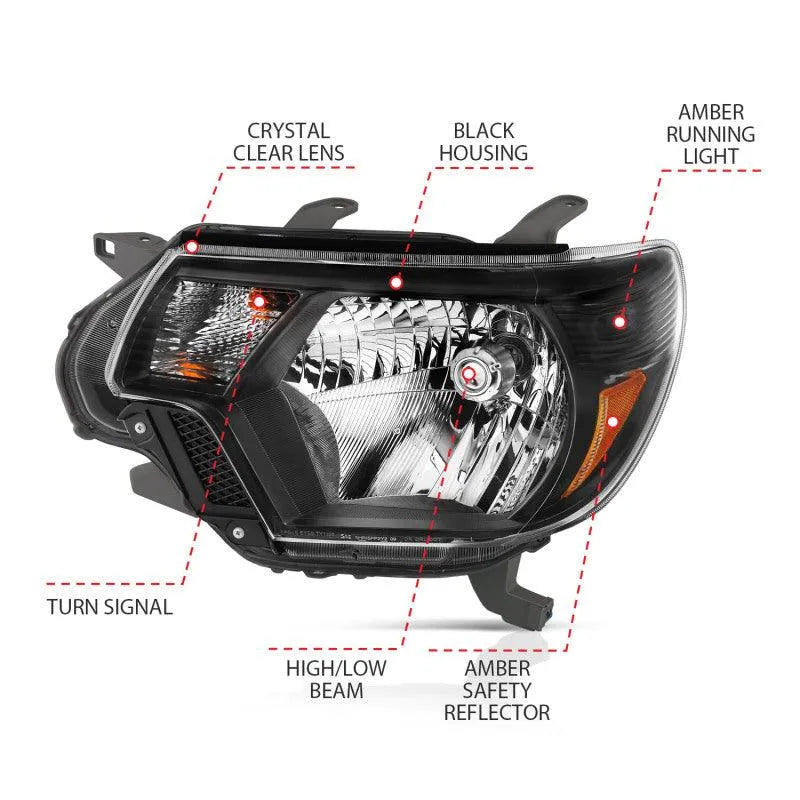 ANZO 2012-2015 Toyota Tacoma Crystal Headlights Black - Corvette Realm