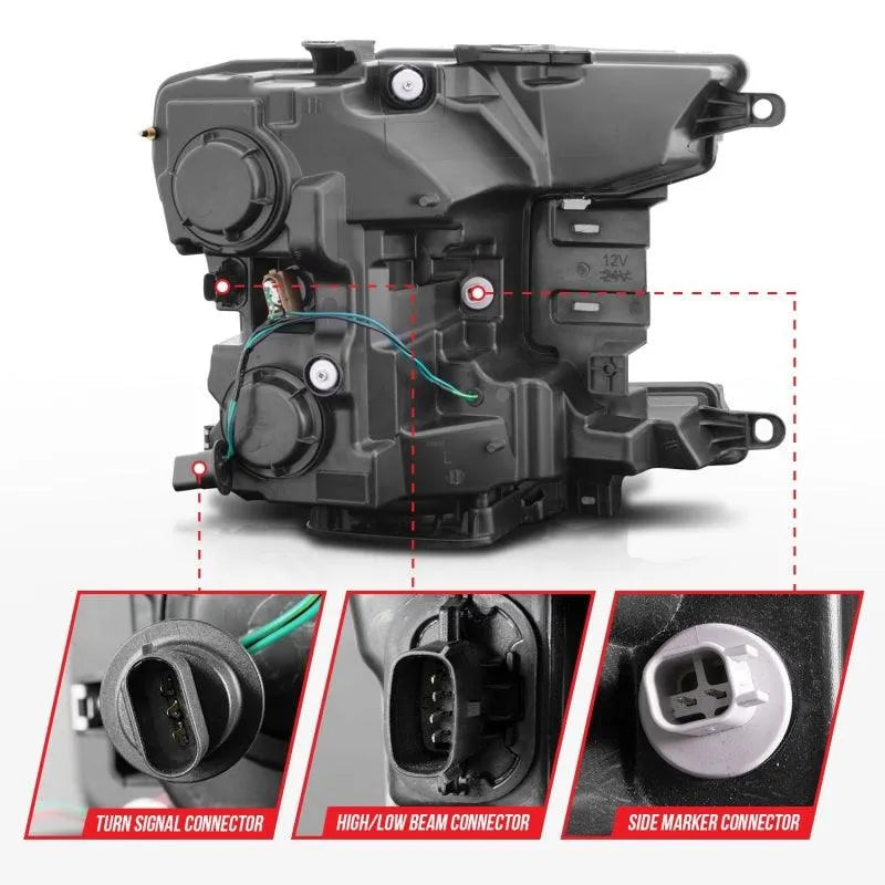 ANZO 2018-2020 Ford F-150 Projector Headlight w/ Plank Style Switchback Black Housing - Corvette Realm