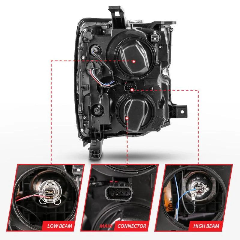 ANZO 2015-2016 Chevrolet Silverado Projector Headlights w/ Plank Style Design Chrome w/ Amber - Corvette Realm