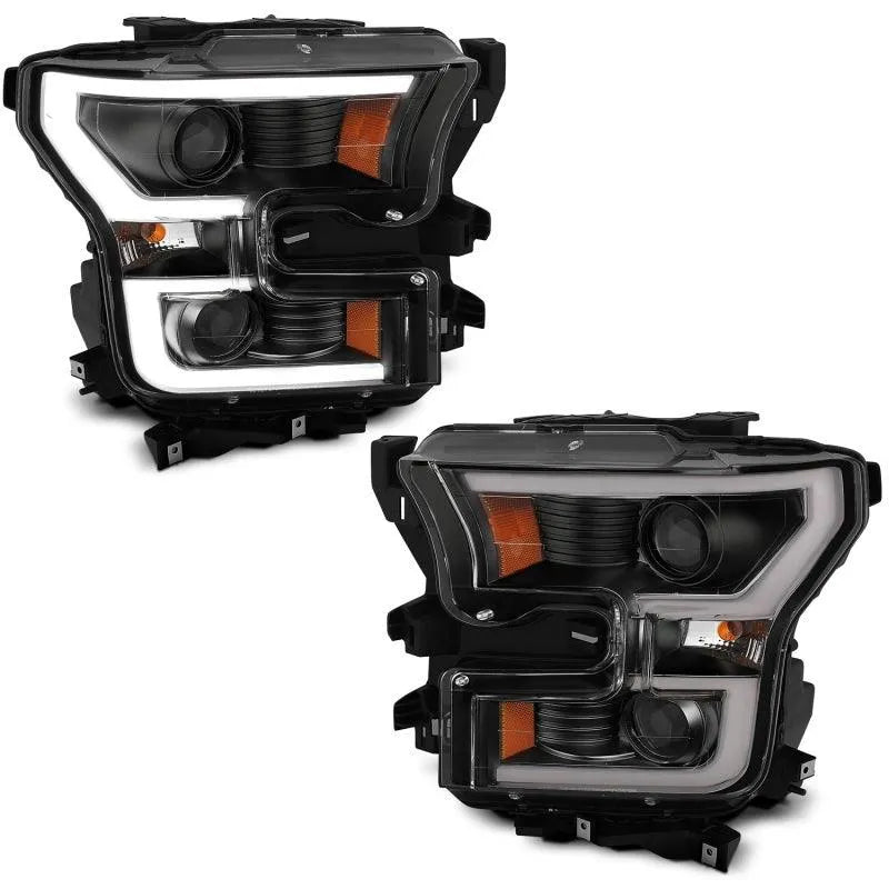 ANZO 2015-2017 Ford F-150 Projector Headlights w/ Plank Style Switchback Black w/ Amber - Corvette Realm