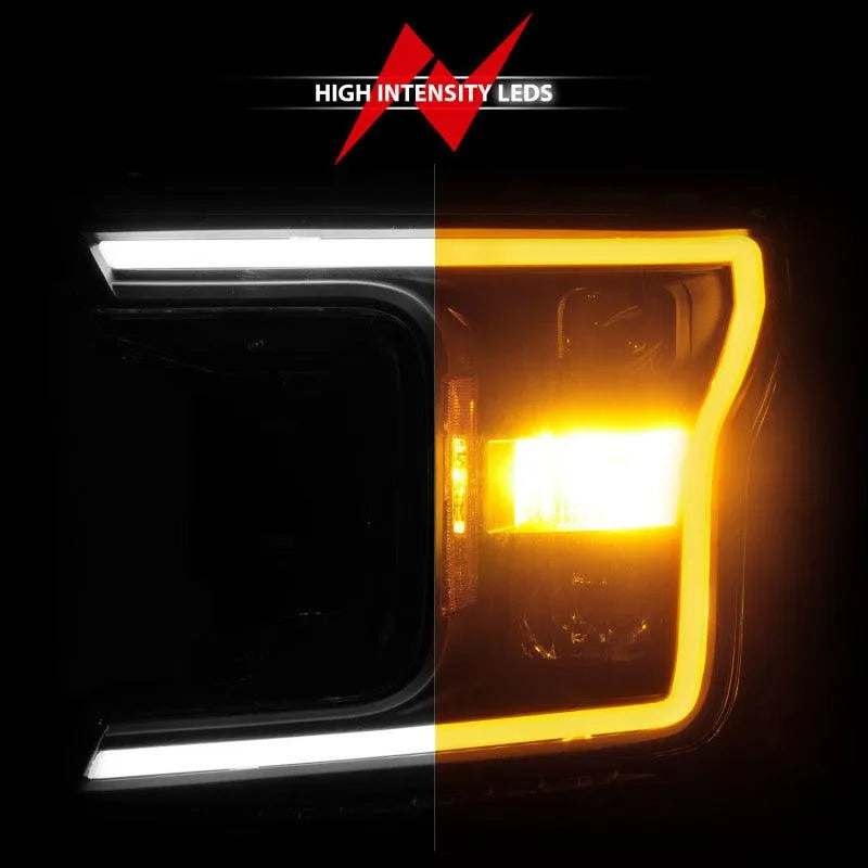 ANZO 2018-2020 Ford F-150 Projector Headlight w/ Plank Style Switchback Black Housing - Corvette Realm