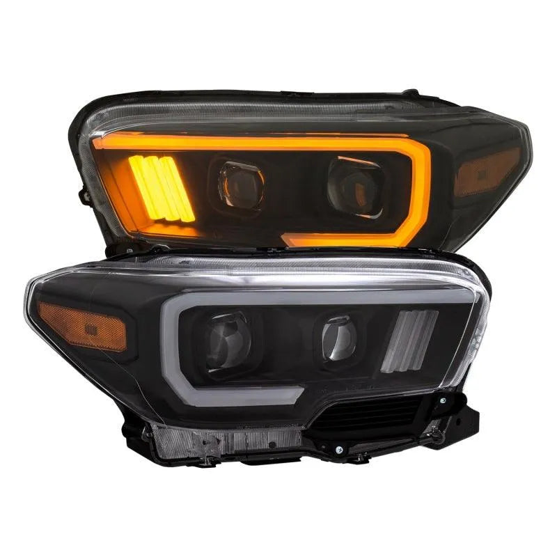 ANZO 2016-2017 Toyota Tacoma Projector Headlights w/ Plank Style Switchback Black w/ Amber - Corvette Realm