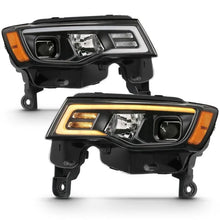 Load image into Gallery viewer, ANZO 2017-2018 Jeep Grand Cherokee Projector Headlights w/ Plank Style Switchback - Black w/ Amber - Corvette Realm
