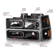 Load image into Gallery viewer, ANZO 88-98 Chevrolet C1500 Crystal Headlights w/ Light Bar Black Housing w/ Signal Side Markers 8Pcs - Corvette Realm
