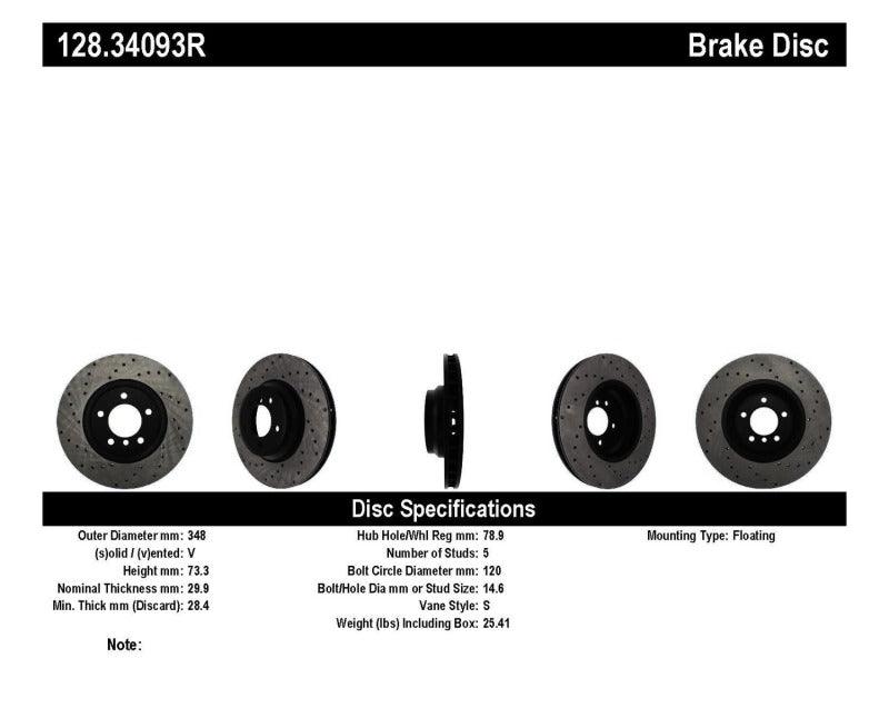 StopTech 07-10 BMW 335i Cross Drilled Right Front Rotor - Corvette Realm