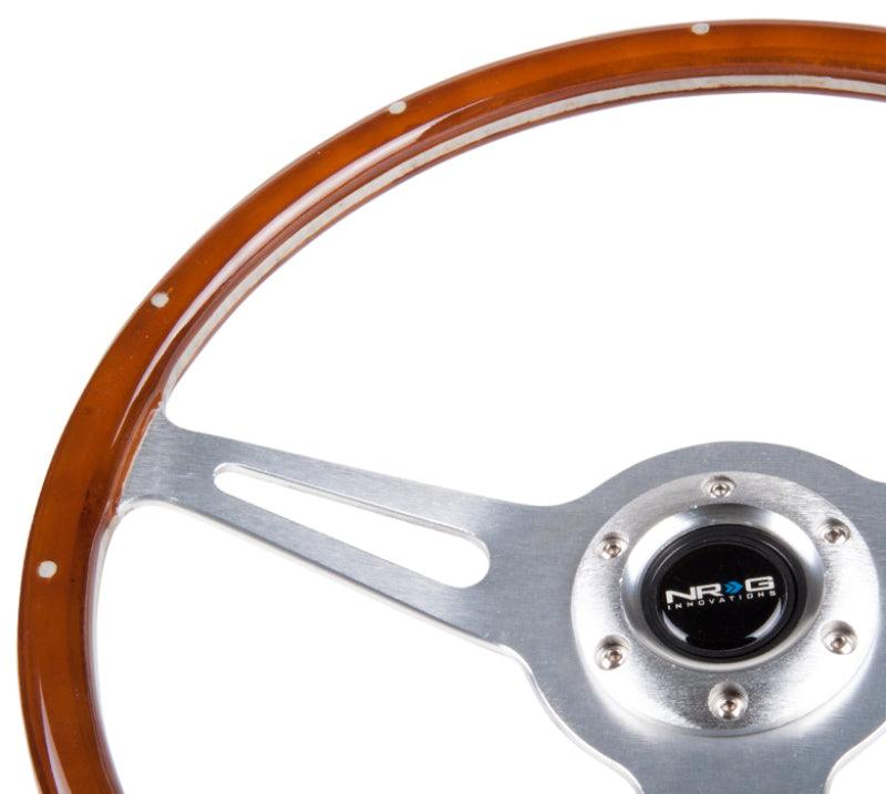 NRG Classic Wood Grain Steering Wheel (365mm) Wood w/Metal Inserts & Brushed Alum. 3-Spoke Center - Corvette Realm