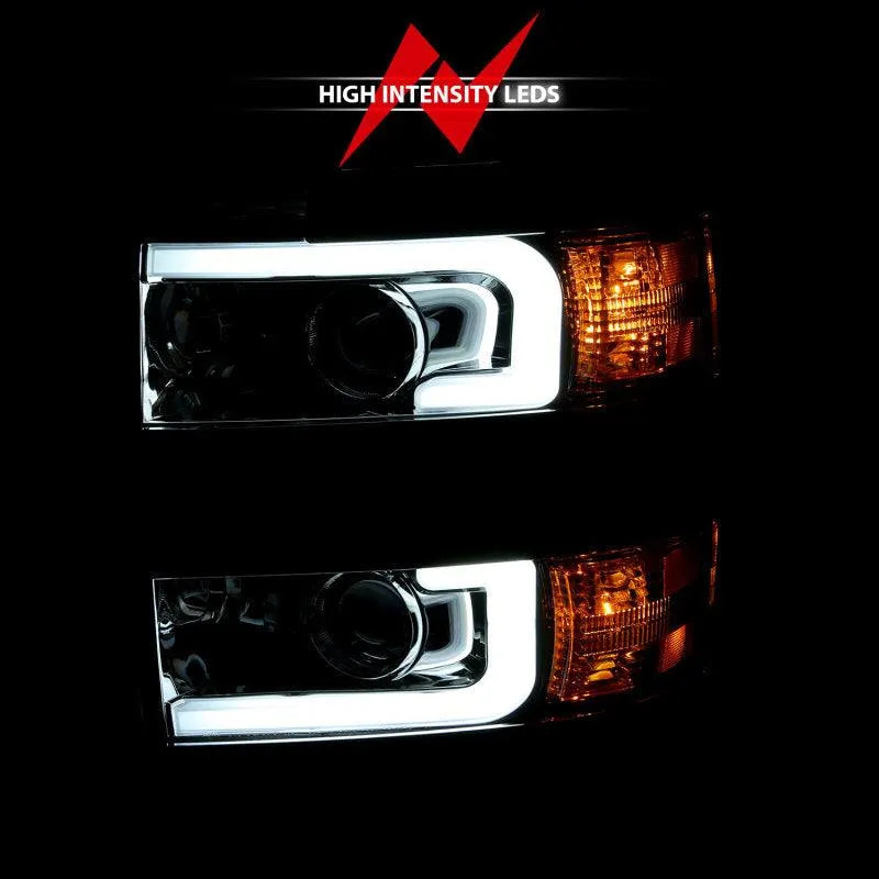 ANZO 2015-2016 Chevrolet Silverado Projector Headlights w/ Plank Style Design Chrome w/ Amber - Corvette Realm