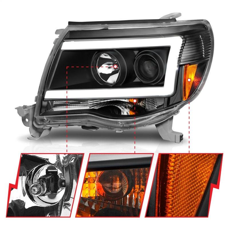 ANZO 05-09 Toyota Tacoma Projector Light Bar Style Headlights w/ C Light Bar - Corvette Realm