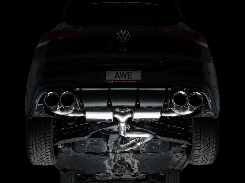 AWE MK8 Volkswagen Golf R 3in Touring Edition Quad Exhaust - Chrome Silver Tips