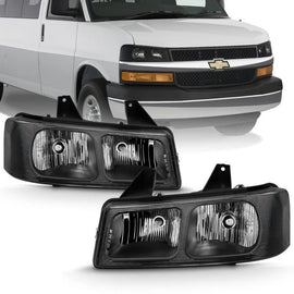 ANZO 2003-2017 Chevy Express Crystal Headlight Black - Corvette Realm