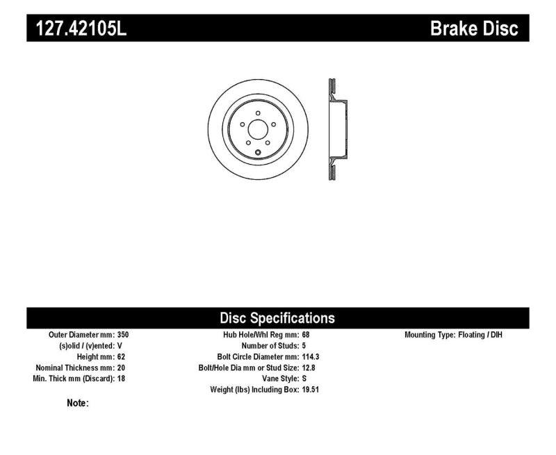 StopTech 09 Infiniti FX50 SportStop Slotted & Drilled Rear Left Rotor - Corvette Realm