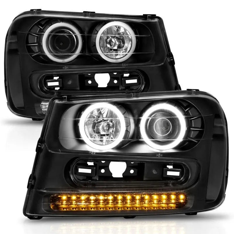 ANZO 2002-2009 Chevrolet Trailblazer Projector Headlights w/ Halo Black - Corvette Realm
