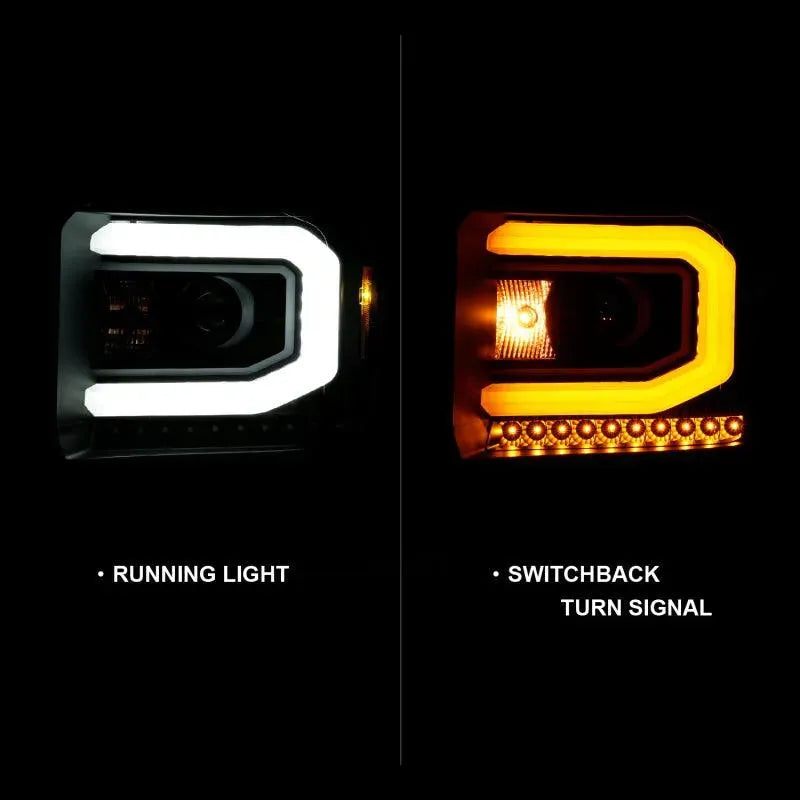 ANZO GMC SIERRA 1500 14-15 2500H/15-19 Projector Headlight Plank Style Black w/ Switchback (Halogen) - Corvette Realm