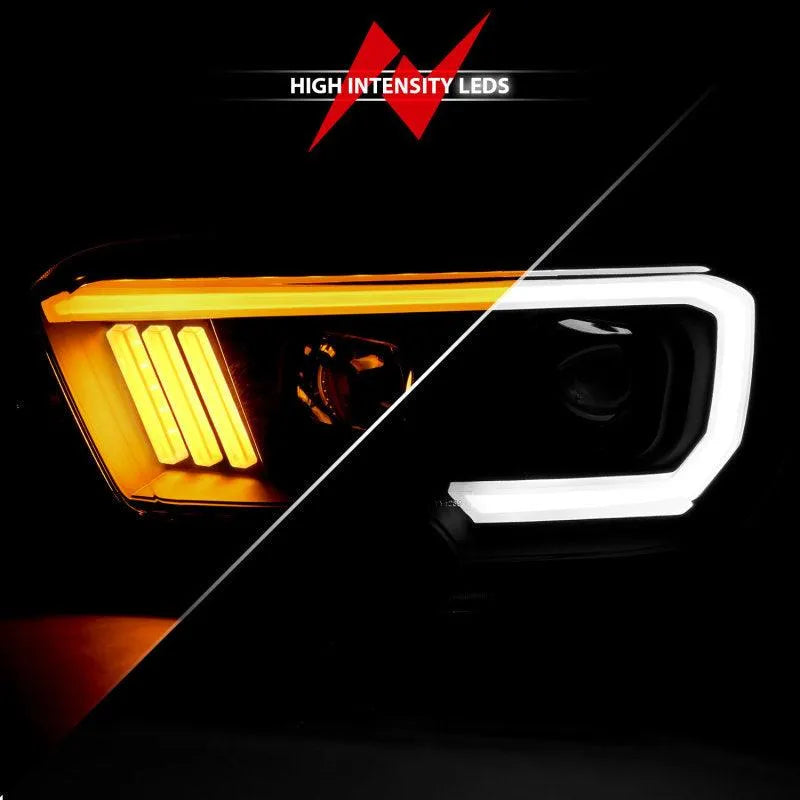 ANZO 2016-2017 Toyota Tacoma Projector Headlights w/ Plank Style Switchback Black w/ Amber - Corvette Realm