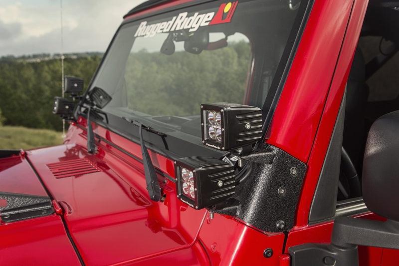 Rugged Ridge 97-06 Jeep Wrangler TJ Textured Black Dual A-Pillar Light Mount - Corvette Realm