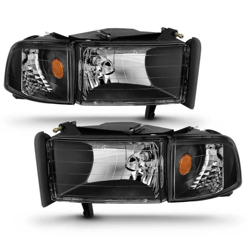 ANZO 1994-2001 Dodge Ram Crystal Headlights Black - Corvette Realm