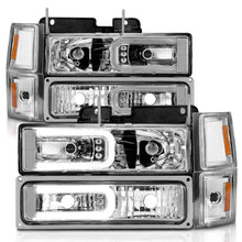 Load image into Gallery viewer, ANZO 88-98 Chevrolet C1500 Crystal Headlights w/Light Bar Chrome Housing w/ Signal Side Markers 8Pcs - Corvette Realm