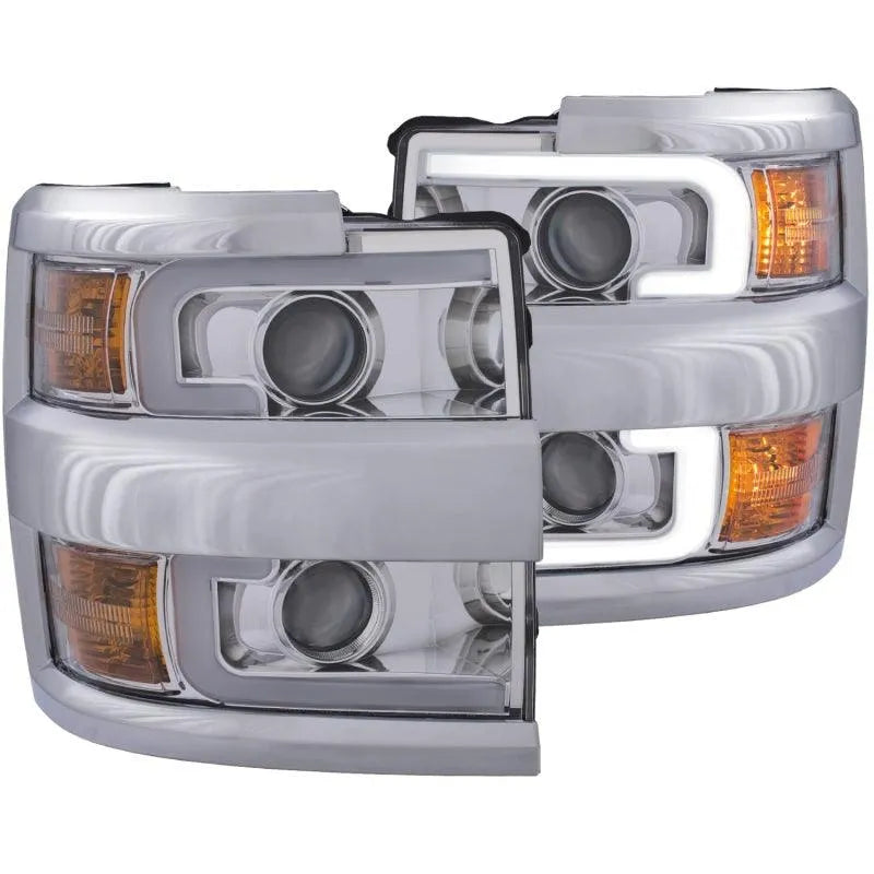 ANZO Projector Headlights 15-17 Chevrolet Silverado 2500HD / 3500HD Chrome w/ Chrome Rim - Corvette Realm