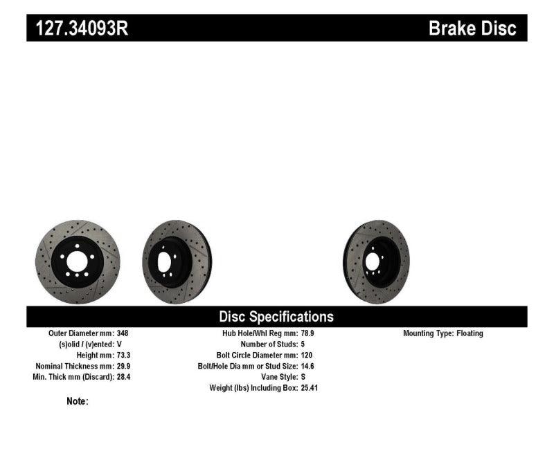 StopTech 07-09 BMW 335 (E90/E92/E93) Slotted & Drilled Right Front Rotor - Corvette Realm