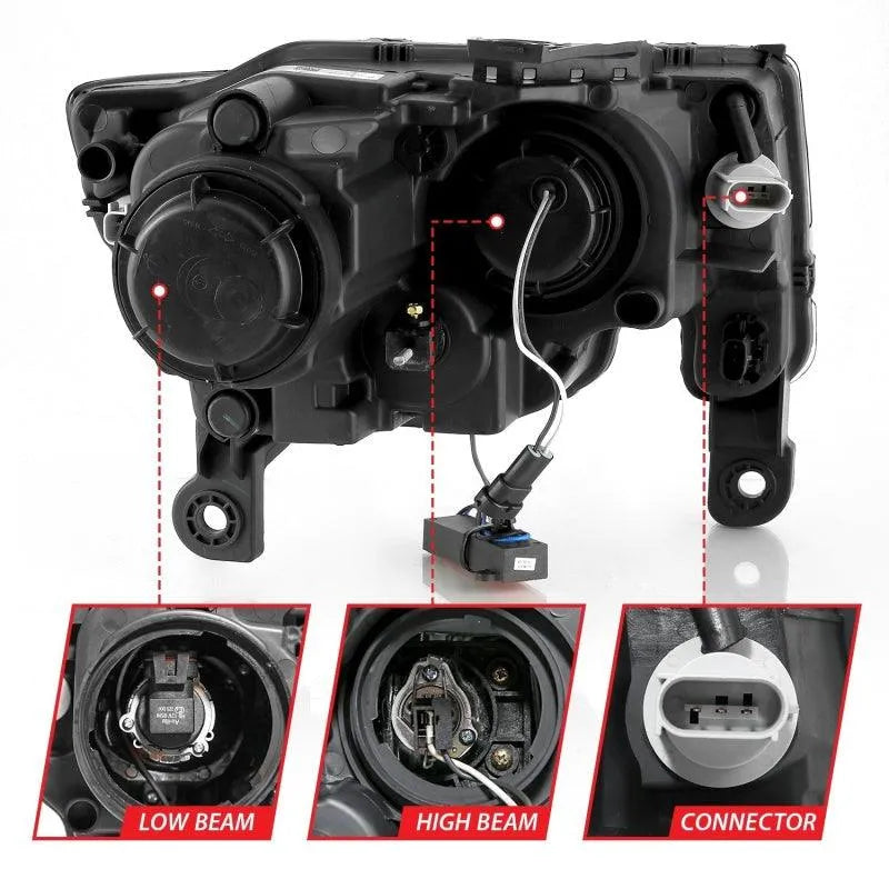 ANZO 2017-2018 Jeep Grand Cherokee Projector Headlights w/ Plank Style Switchback - Black w/ Amber - Corvette Realm