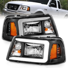 ANZO 2001-2011 Ford Ranger Crystal Headlights w/ Light Bar Black Housing - Corvette Realm