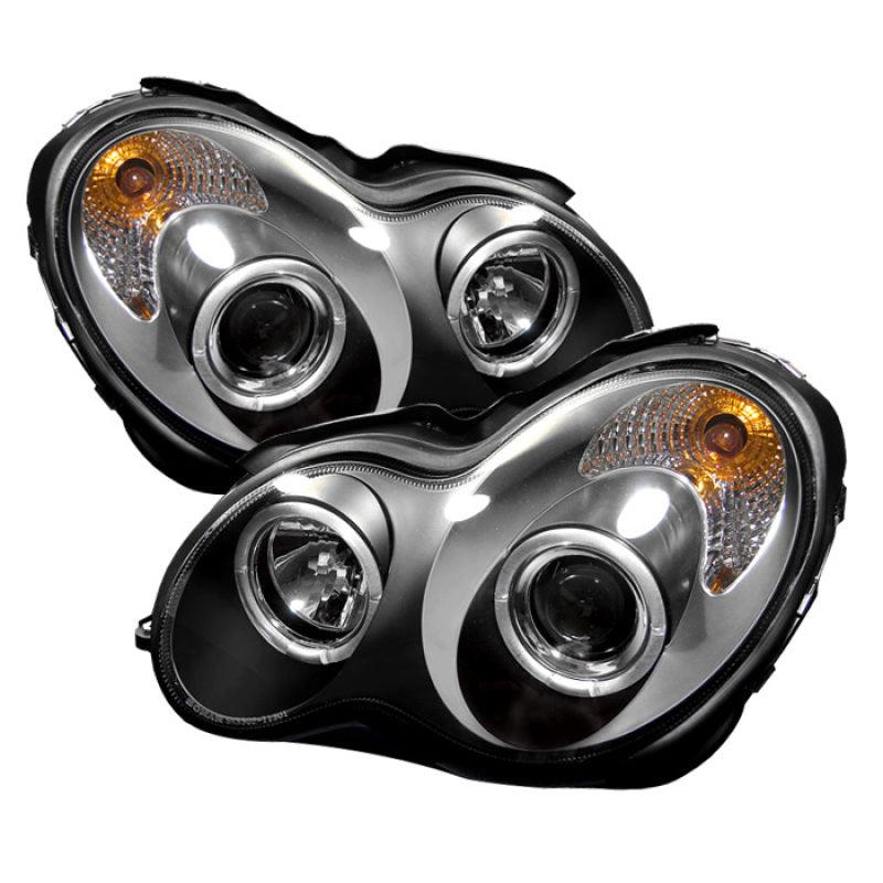 Spyder Mercedes Benz C-Class 01-05 4 DrProjector Headlights Halogen LED Halo Blk PRO-YD-MBW203-HL-BK - Corvette Realm