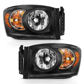 ANZO 2006-2009 Dodge Ram 1500 Crystal Headlight Black Amber - Corvette Realm