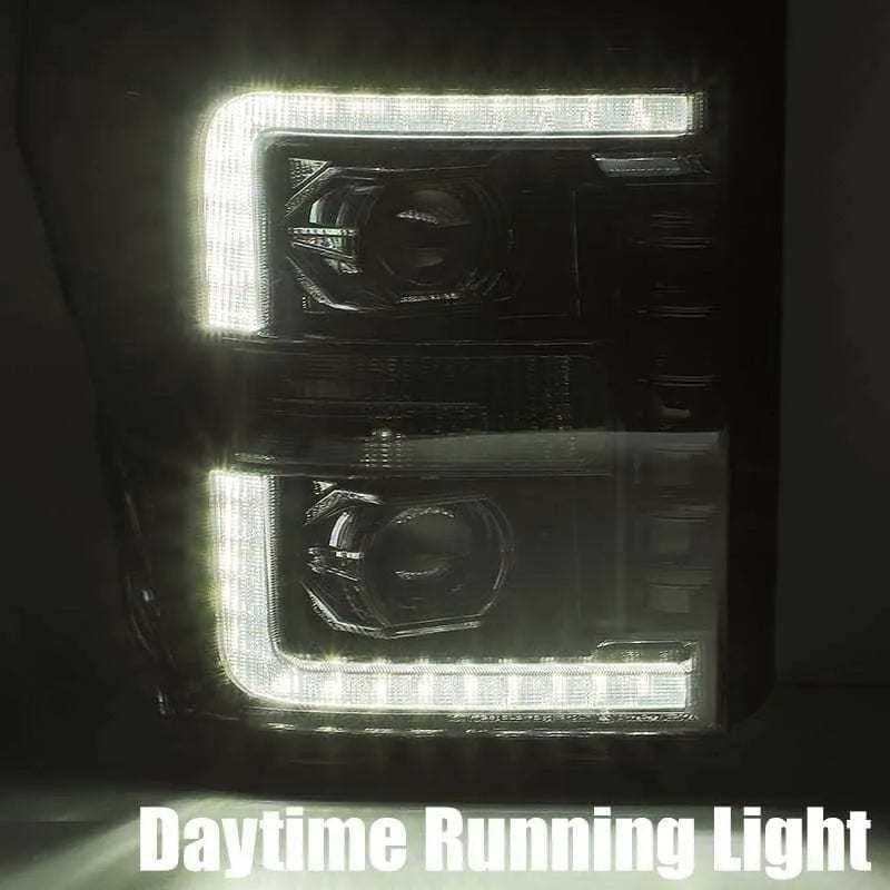 AlphaRex 11-16 Ford F-250 SD PRO-Series Projector Headlights Plank Style Design Chrome w/Seq Signal - Corvette Realm