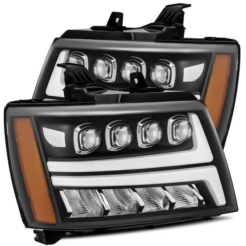 AlphaRex 07-13 Chevy Avalanche NOVA LED Proj Headlights Plank Style Matte Black w/Activ Light/DRL - Corvette Realm