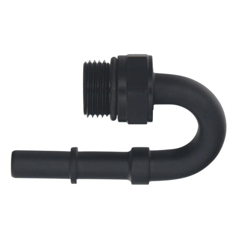 DeatschWerks 8AN ORB Male to 3/8in Male EFI Quick Connect Adapter 180-Degree - Anodized Matte Black - Corvette Realm