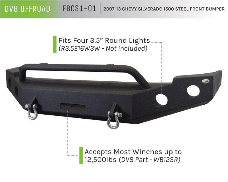 DV8 Offroad 07-13 Chevrolet Silverado 1500 Front Bumper - Black Powdercoat - Corvette Realm