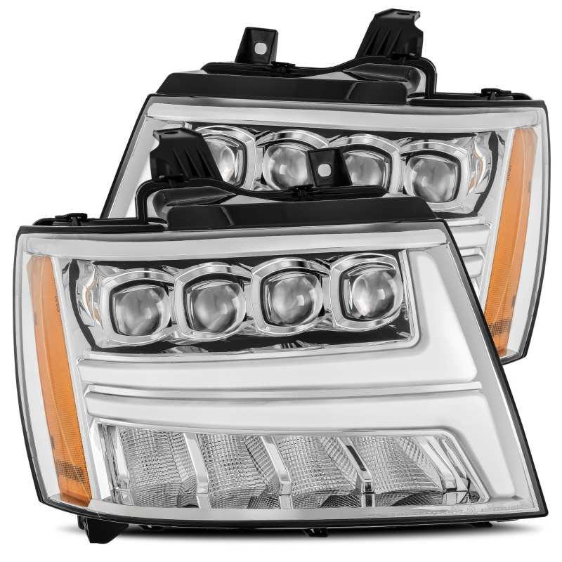 AlphaRex 07-13 Chevy Avalanche NOVA LED Proj Headlights Plank Style Design Chrome w/Activ Light/DRL - Corvette Realm