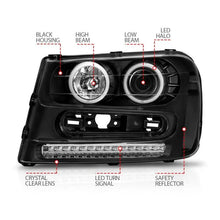 Load image into Gallery viewer, ANZO 2002-2009 Chevrolet Trailblazer Projector Headlights w/ Halo Black - Corvette Realm