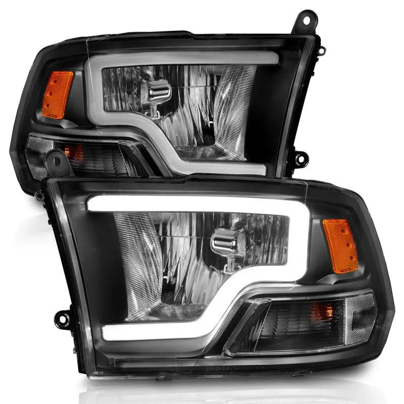 ANZO 2009-2018 Dodge Ram 1500 Crystal Headlights w/ Light Bar Black Housing - Corvette Realm