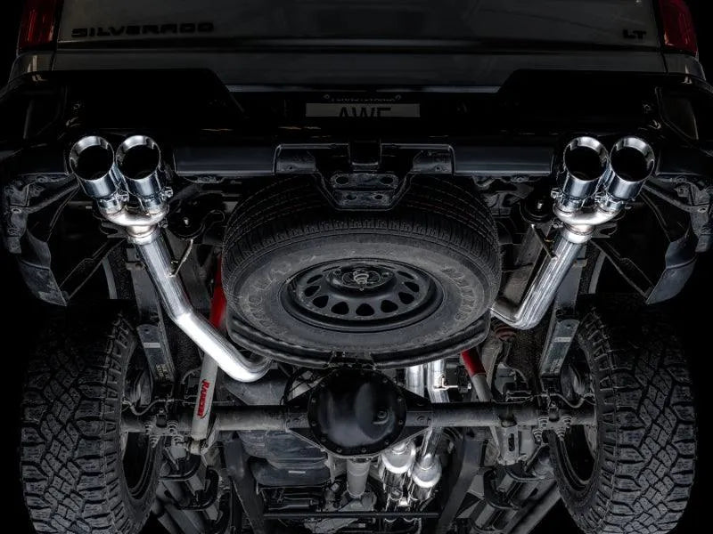 AWE Tuning 4th Gen GM 1500 6.2L 0FG Catback Split Rear Exit (w/ Bumper Cutouts) - Quad Chrome Tips - Corvette Realm
