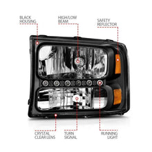 Load image into Gallery viewer, ANZO 2000-2004 Ford Excursion Crystal Headlights Black w/ LED 1pc - Corvette Realm