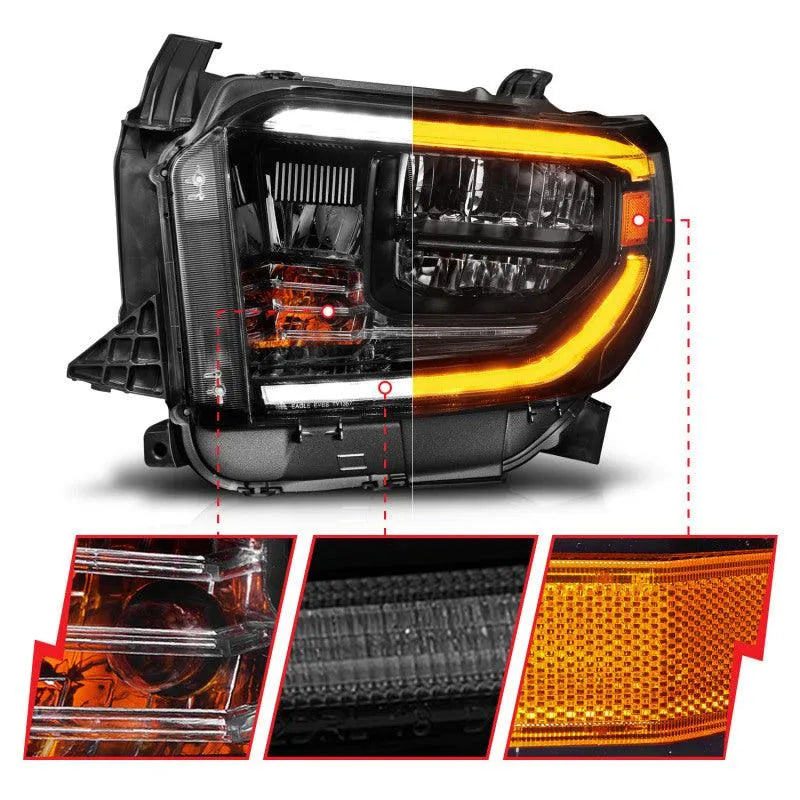 ANZO 2014-2017 Toyota Tundra LED Crystal Headlights w/ Switchback Black Housing w/ DRL - Corvette Realm
