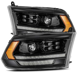 AlphaRex 09-18 Dodge Ram 2500HD LUXX LED Proj Headlights Plank Style Black w/Seq Signal/Smoked DRL - Corvette Realm